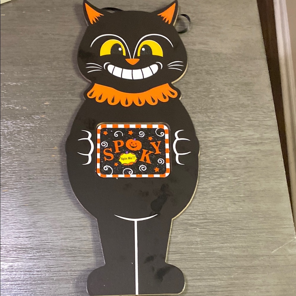 Spooky Black Cat Halloween Decor with rotate sign